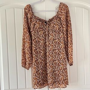 Boho Floral Milkmaid Flowy Mini Dress Size Small Long Sleeve Fall Babydoll